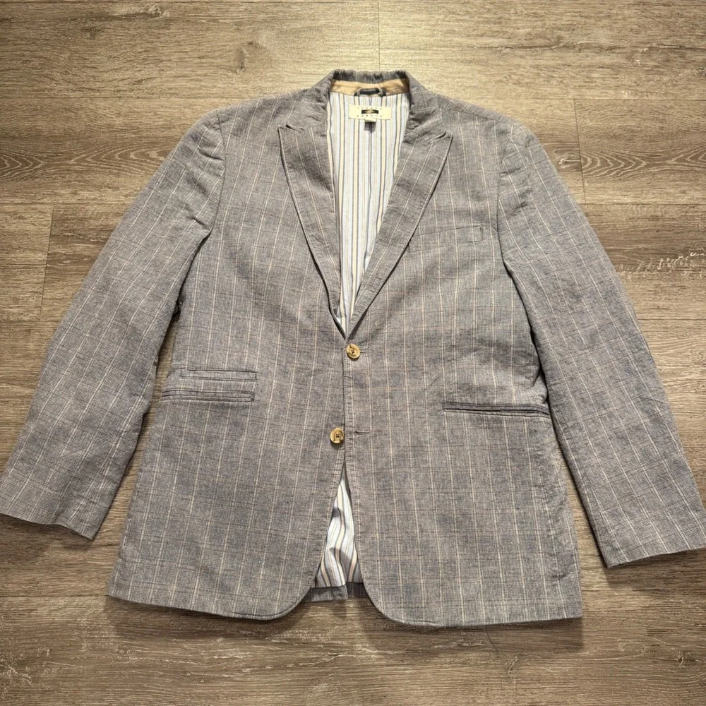 Joseph Abboud Sport Coat Mens L 42R Gray Plaid Linen Vacation Heritage Blazer